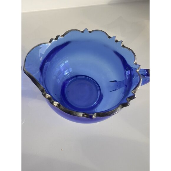 Vintage L.E.Smith Cream & Sugar Set Mount Pleasant Cobalt Blue Glass 1930-40s - Picture 8 of 10